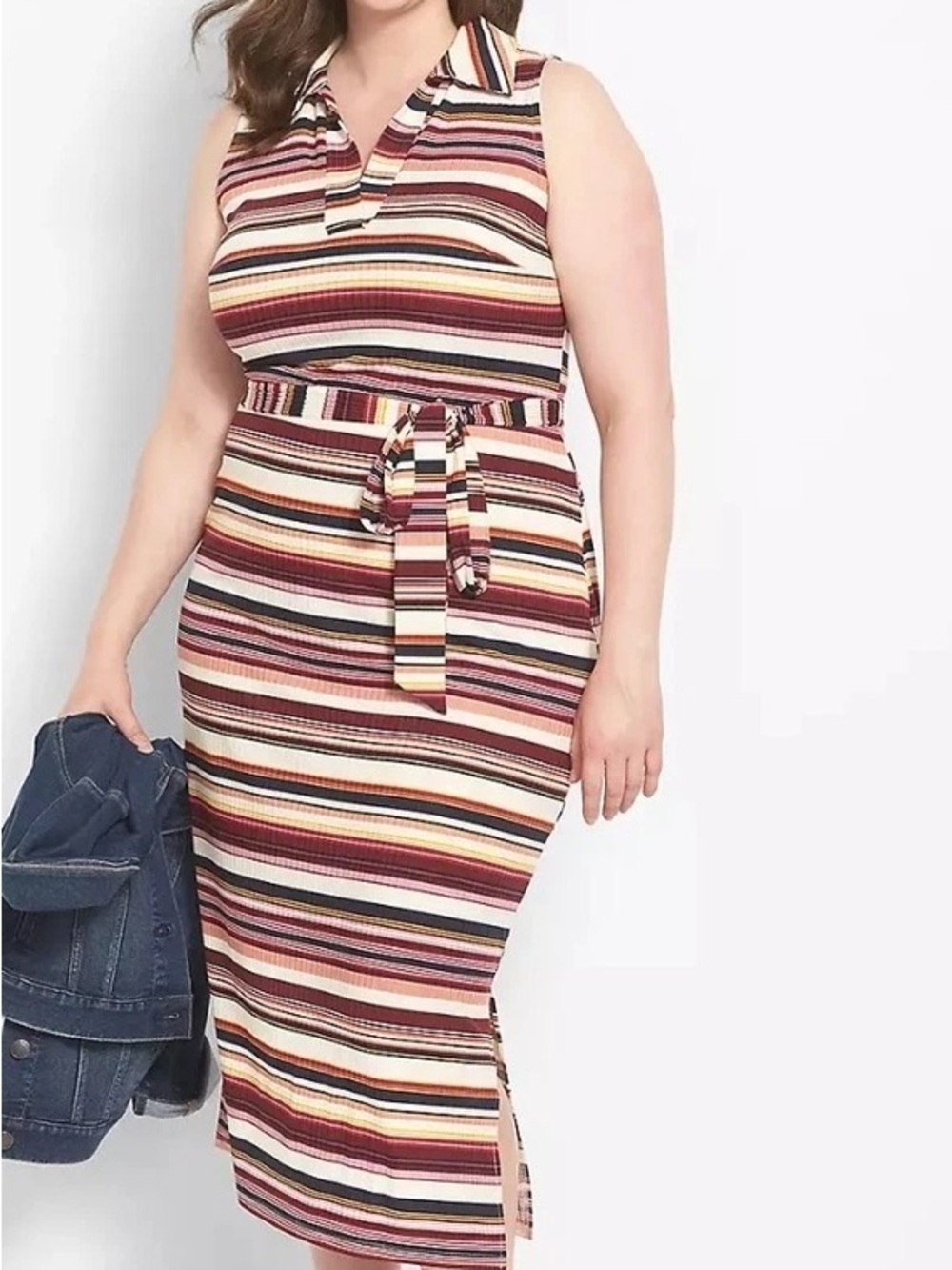 Lane Bryant Belted Sleeveless Striped Collared Midi Dress Sz 22/24